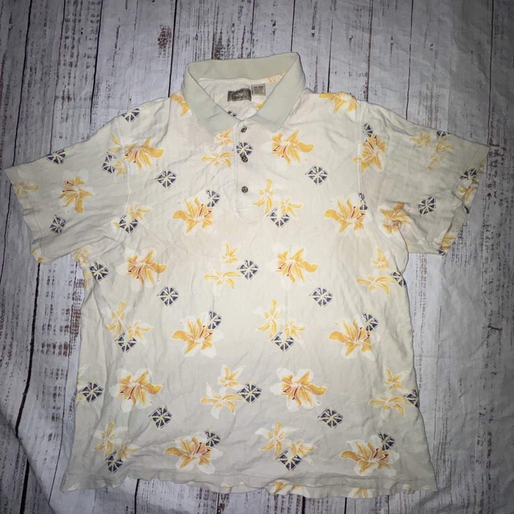 Vintage Men's 90s Natural Issue Knit Polo Shirt  XXL Floral